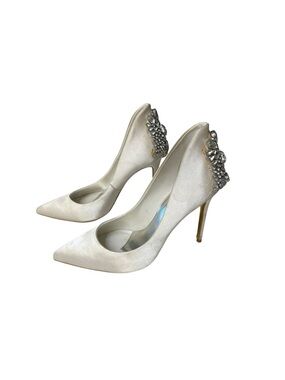 Ted Baker Ivory Satin Pointed-Toe Pumps with Crystal Heel Detail Bridal